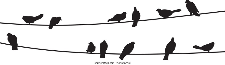 Bird on Wire Black Vector Illustration