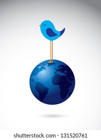 Bird on the world in signal of communication vector illustration