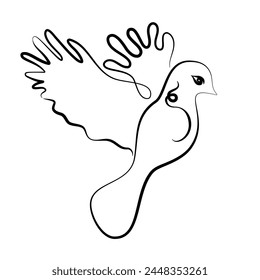 Bird One Line Abstract.Animal Design.Logo.Minimalist Drawing Hand Drawn.Wings.Flying.Sky.Freedom.Icon.Stylish Bird.Print for Textile,Packaging,Cover.Vector Illustration. EPS 10