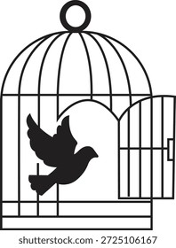 Pássaro no vetor de símbolo de liberdade de gaiola aberta