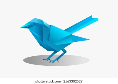 Bird origami in blue color. Blue origami in bird shape.