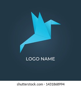 Bird origami with blue colour isolated. Vector image