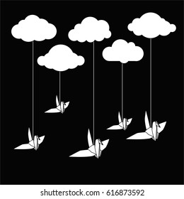 bird origami with hang on the cloud.