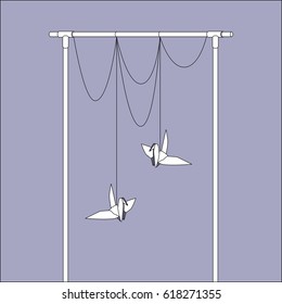 bird origami hang with wire.