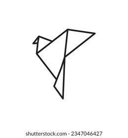 Bird origami icon. Bird simple logo. Paper folding art, Containing origami, Origami flat line icon. Paper art vector illustrations. Thin signs for japanese creative hobby, Vector illustration.