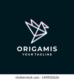 Bird origami overlapping color logo and icon design vector.