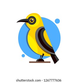 Bird Oriole on the branch flat style logo for design. Vector illustration.