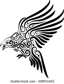 Bird ornament vector 4. Animal sketch with curl ornament decoration for tattoo or t-shirt design