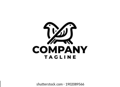 bird outline art. monoline vector logo illustration.
