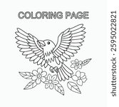 Bird outline children or kids coloring book page line art drawing Vector illustration.