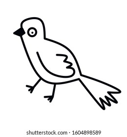 Bird. Outline forest animal. Hand drawn coloring.
