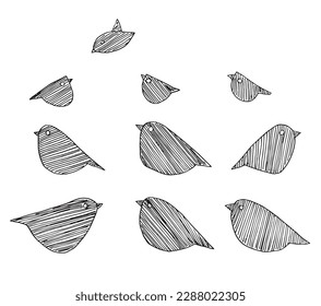 Bird outline illustration vector image. Hand drawn bird sketch image artwork. Simple original logo icon from pen drawing sketch.