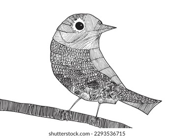 Bird outline illustration vector image. 
Hand drawn bird image artwork. 
Simple cute original logo of a monochrome bird.
Hand drawn vector illustration for posters, cards, t-shirts.