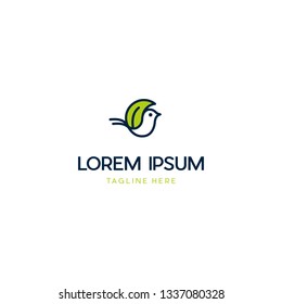 Bird Outline With Leaf Naturally Creative Logo Design