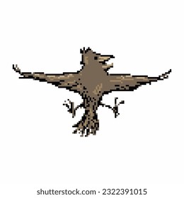 Bird with outstretched wings in pixel art style