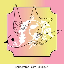 bird over foliage frame vector