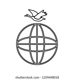 bird over the globe icon. Element of cyber security for mobile concept and web apps icon. Thin line icon for website design and development, app development