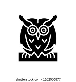 Bird owl black icon concept. Bird owl flat  vector symbol, sign, illustration.