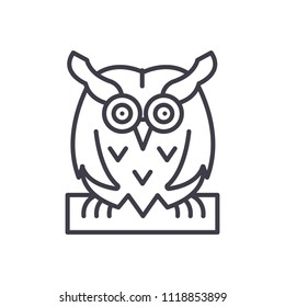 Bird owl black icon concept. Bird owl flat  vector symbol, sign, illustration.