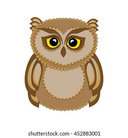 Bird owl sitting and watching . Decoration for fabric,pillows ,banners. Vector illustration