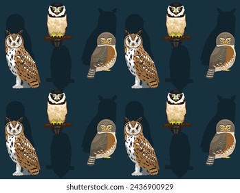 Bird Owl Spectacled Striped Pygmy Cartoon Cute Seamless Wallpaper Background