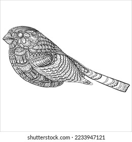 bird painted with small patterns, isolated object on a white background,