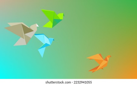 bird paper folding Graphics on gradient background with beautiful balance