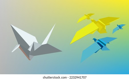bird paper folding Graphics on gradient background with beautiful balance
