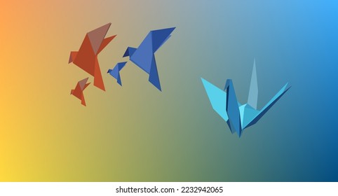 bird paper folding Graphics on gradient background with beautiful balance