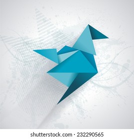 Bird from a paper isolated on a transparent flower background 