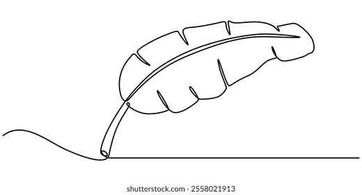 Bird of Paradise Banana Leaf Continuous Line Drawing, Banana Leaf Continuous Line Drawing, Palm leaf in one continuous line drawing. One line poster. Outline leaf. Element for interior design pro.