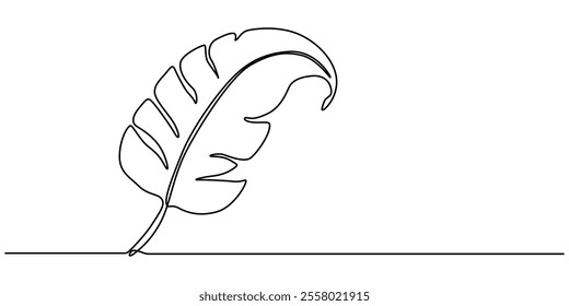 Bird of Paradise Banana Leaf Continuous Line Drawing, Banana Leaf Continuous Line Drawing, Palm leaf in one continuous line drawing. One line poster. Outline leaf. Element for interior design pro.