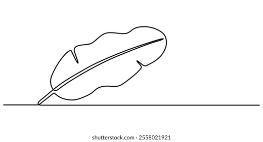 Bird of Paradise Banana Leaf Continuous Line Drawing, Banana Leaf Continuous Line Drawing, Palm leaf in one continuous line drawing. One line poster. Outline leaf. Element for interior design pro.