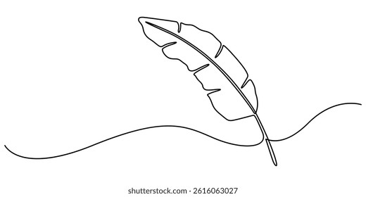 Bird of Paradise Banana Leaf Continuous Line Drawing, Continuous one line drawing of banana leaf. One line drawing illustration of banana leaf. Tropical leaf concept line art. outline, organic shapes.