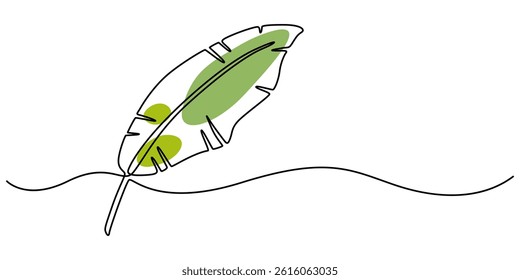 Bird of Paradise Banana Leaf Continuous Line Drawing, Continuous one line drawing of banana leaf. One line drawing illustration of banana leaf. Tropical leaf concept line art. outline, organic shapes.