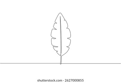 Bird of Paradise Banana Leaf Continuous Line Drawing, One line drawing illustration of banana leaf. Tropical leaf concept line art. Editable outline.