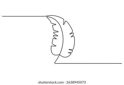 Bird of Paradise Banana Leaf Continuous Line Drawing, One line drawing illustration of banana leaf, Tropical leaf concept line art.