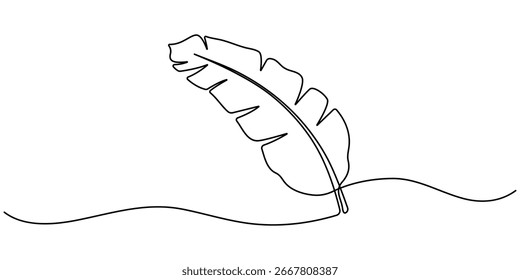 Bird of Paradise Banana Leaf Continuous Line Drawing, One line drawing illustration of banana leaf, Tropical leaf concept line art. 