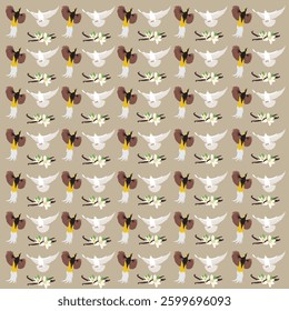 bird of paradise, dove with vanilla as a pattern background