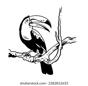 bird paradise of drawing ink sketch for design print. bird print beautiful. bird ink drawing. bird for poster art style