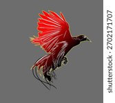 Bird of paradise flat vector design in attractive red and black color gradient, for logos, icons, covers and more.