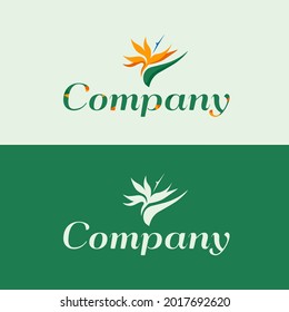 Bird of Paradise Flower logo. Strelitzia, Reginae. Logo for garden and landscape company, floral shop, tropical plant greenhouse or farm