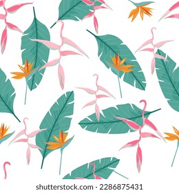 Bird paradise flower pattern. Bird paradise flower seamless pattern.Design for printing, fabric ,cover book, fabric flower, leaves fashion.Spring flower Season.Colourful season,Summer season