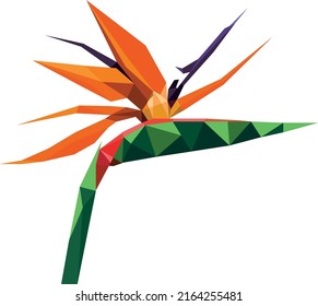 Bird of paradise flower plant in low poly polygon design. Vector logo illustration