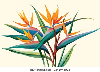 Bird of paradise flower watercolor art illustration