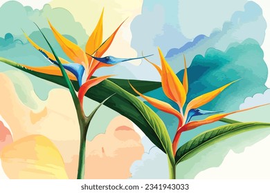 Bird paradise flower watercolor