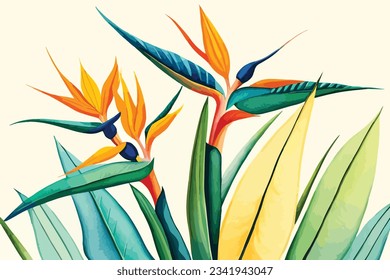 Bird of paradise flower watercolor art illustration