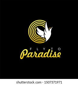 bird of paradise fly logo simple modern, round icon design idea