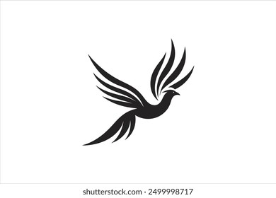 Bird of Paradise flying silhouette vector artwork is a striking digital graphic design file featuring the elegant silhouette of a Bird of Paradise in flight.