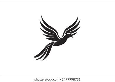 Bird of Paradise flying silhouette vector artwork is a striking digital graphic design file featuring the elegant silhouette of a Bird of Paradise in flight.